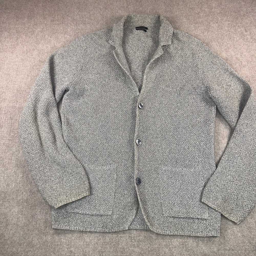 Massimo Dutti Mens Grey Knit Blazer Cardigan Italian Yarn Cotton Jacket Size M